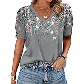 OFEEFAN Womens Tops Short Sleeve Shirts Buttons V Neck Spring Fashion Summer Outfits Plus Size Blouses Dressy Casual