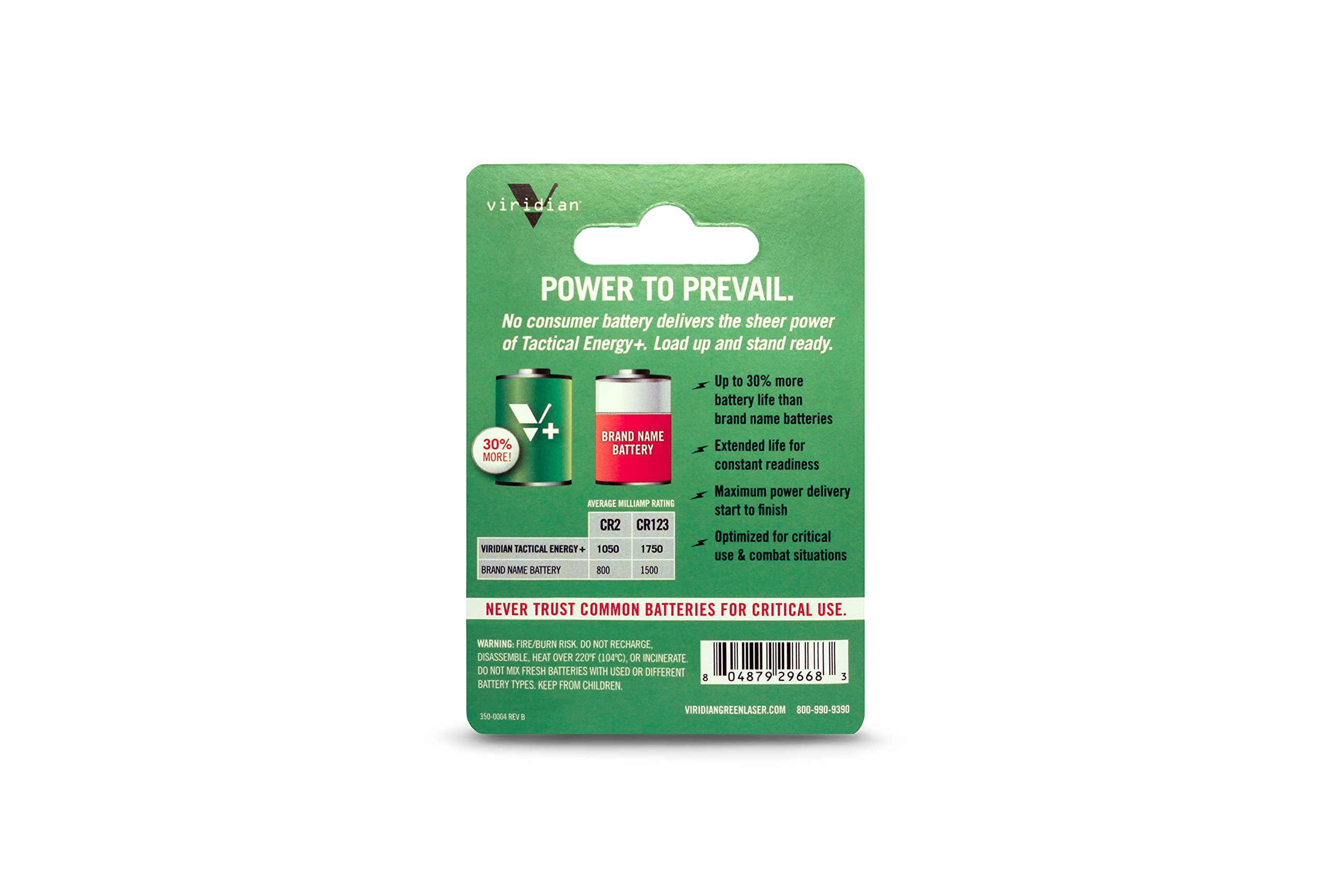 Viridian CR2 Tactical Energy Plus Lithium Batteries, 3 Volt (Retail