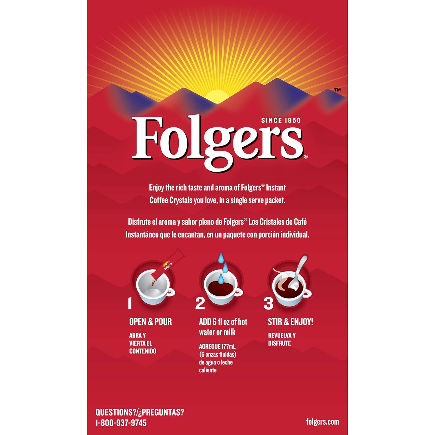 Folgers Classic Roast Instant Coffee Crystals, 7 Single Serve Packets (Pack of 12) : Folgers Single Serve Instant Coffee : Grocery & Gourmet Food