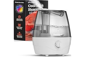 PEACH STREET Cool Mist Humidifier - 2.2L Water Tank, for Bedroom, Baby, Quiet Ultrasonic Air Vaporizer, Adjustable Mist Level, 360 Nozzle Rotation, Auto-Shut Off, Large Area Humidifiers Easy Fill and Clean (Grey)