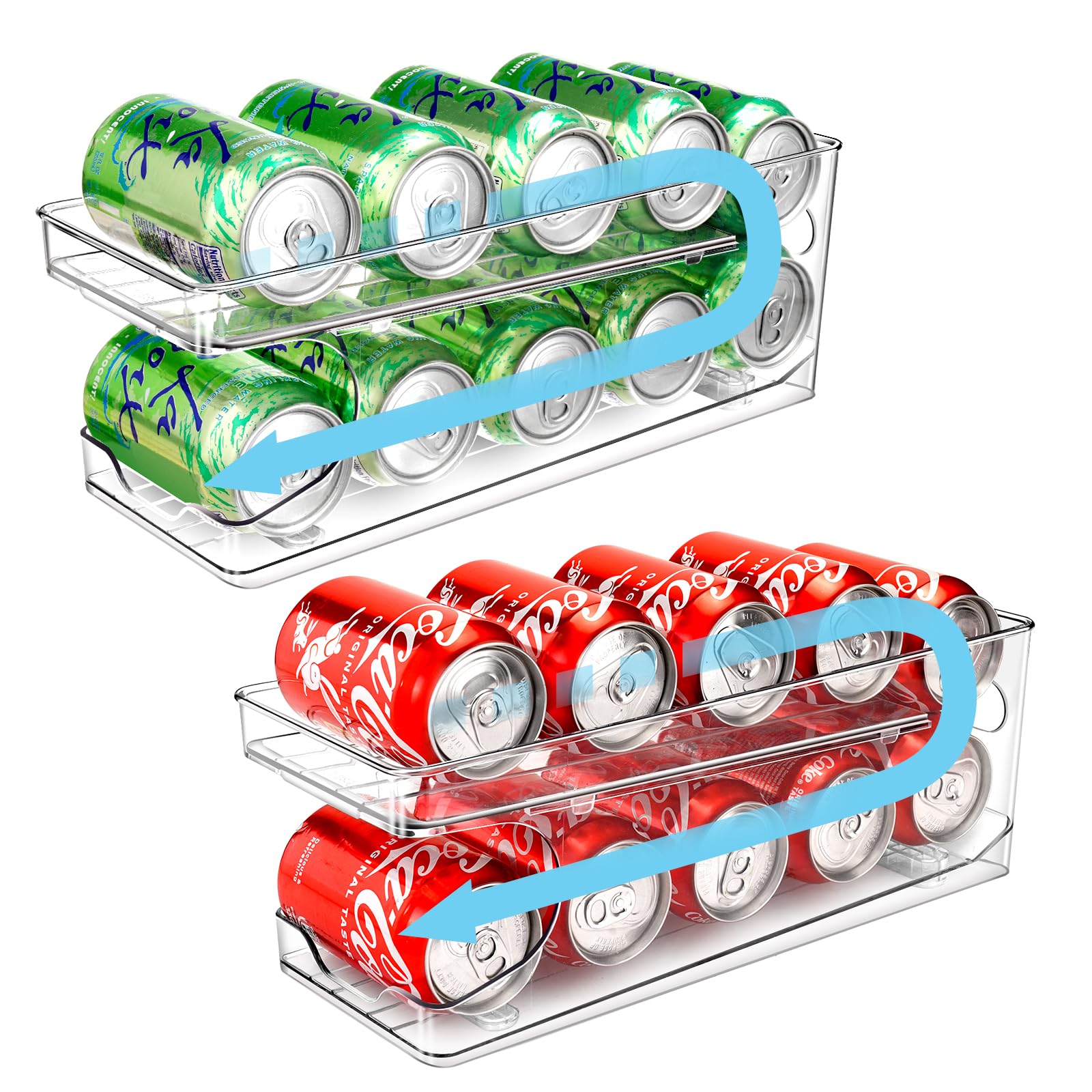 Photo 1 of BingoHive 2 Pack Rolling Soda Can Organizer for Refrigerator Can Dispenser for Beer Soda Seltzer Pop Can Soda Organizer for Fridge 10 Standard Size 11.15oz, 12oz, 330ML, 355ML Cans Holder Storage