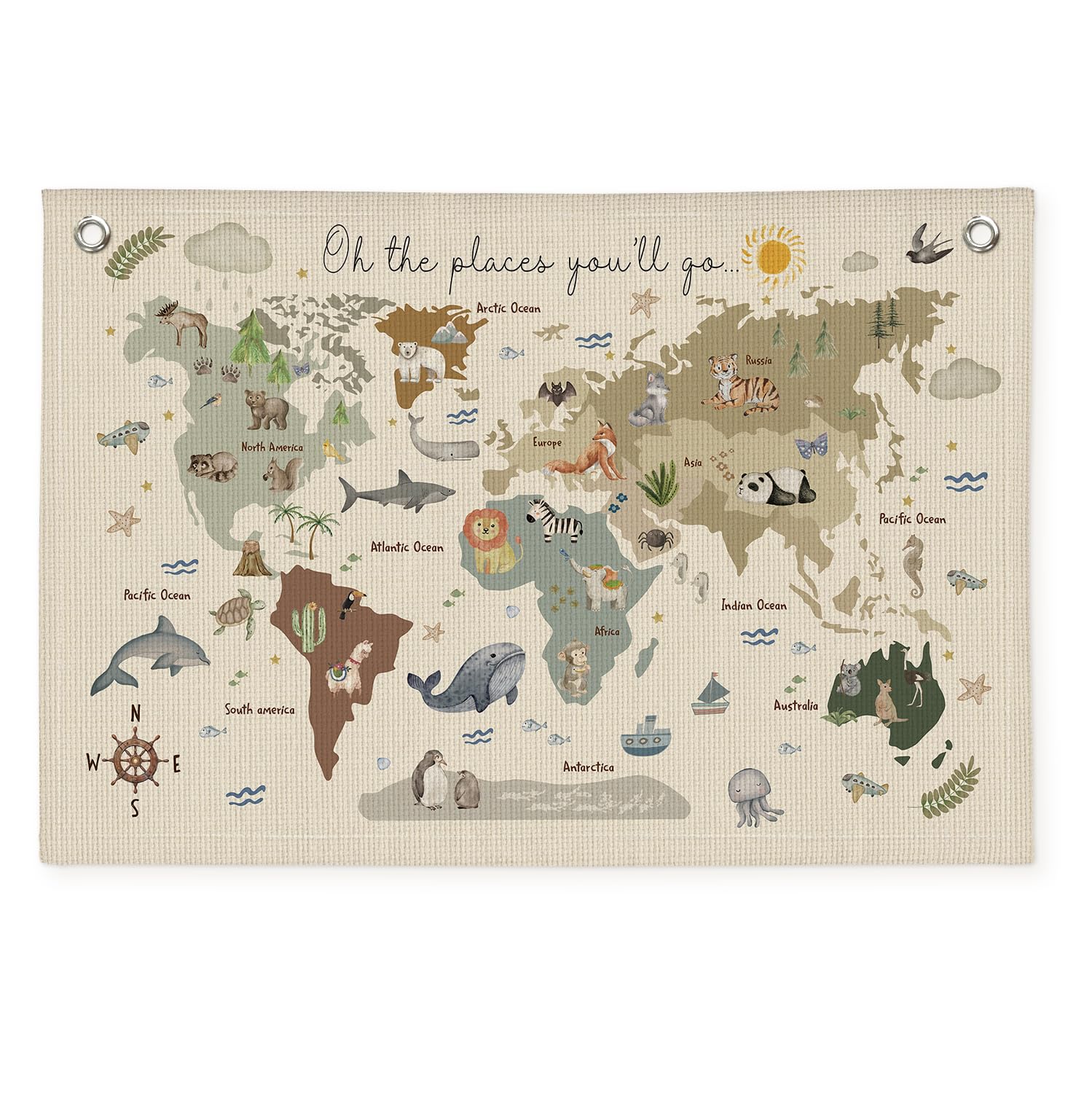 Photo 1 of Wheatwin World Map Banner for Kids, World Maps for Wall, World Map Cute Animal Tapestry Wall Hanging Banner Flag Decor for Kids Room Classroom Nursery Homeschool 20x30 (Updated)