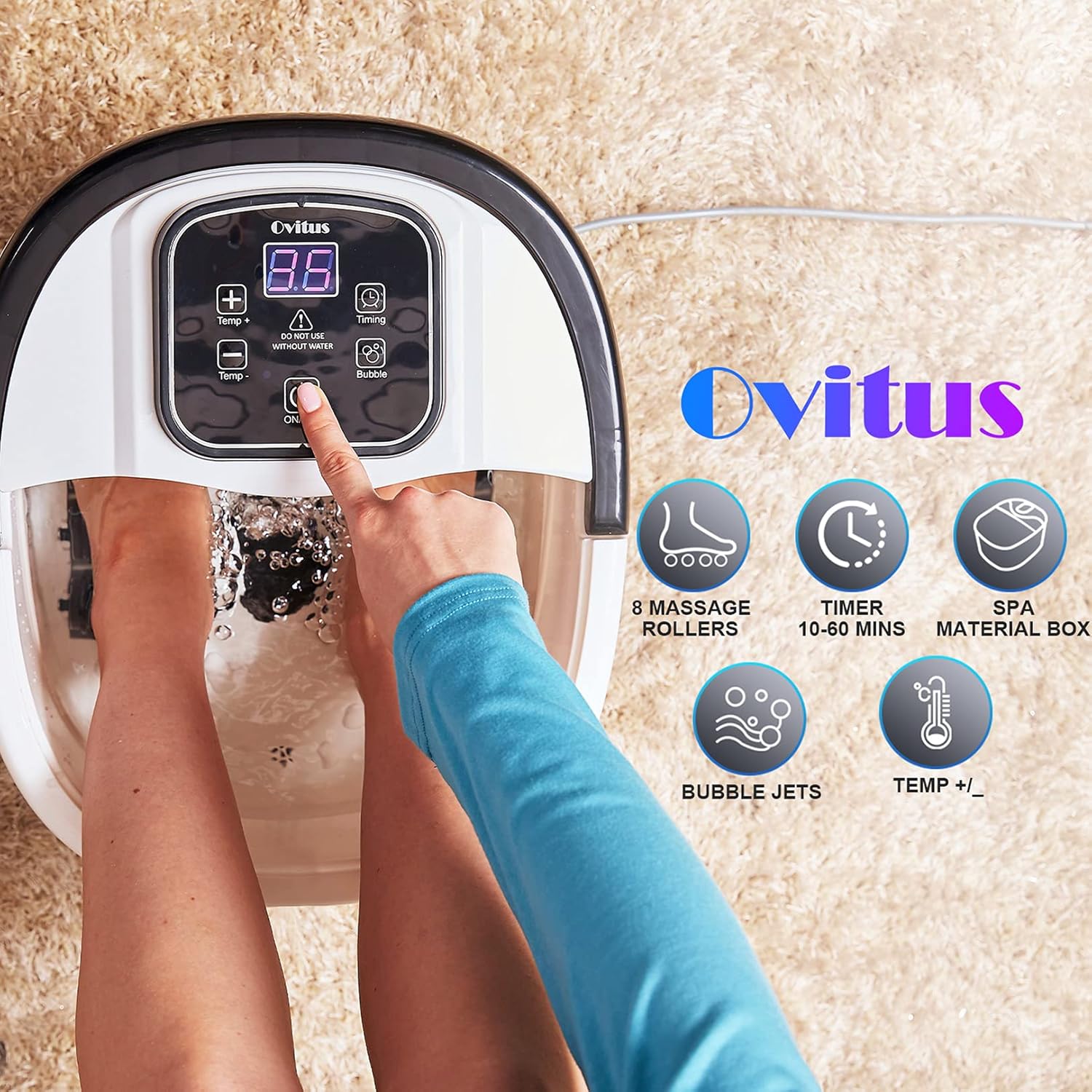 Foot Spa Bath Massager with Heat Bubbles, 8 Removable Massage Rollers, Time & Temprature Control, Pedicure Foot Soak for Tired Feet Stress Relief Home Use, Large Size for Soaking Feet: Beauty