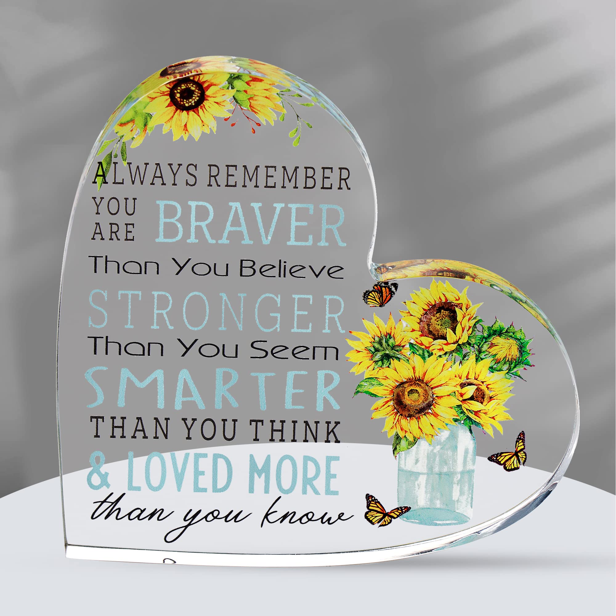 Motivational Acrylic Hearts with Heartwarming Message - Inspirational Gifts for Women, Men - Home Office Desk Decor - Best Friends, New Job Gifts (Heart, Sunflower) — image 1