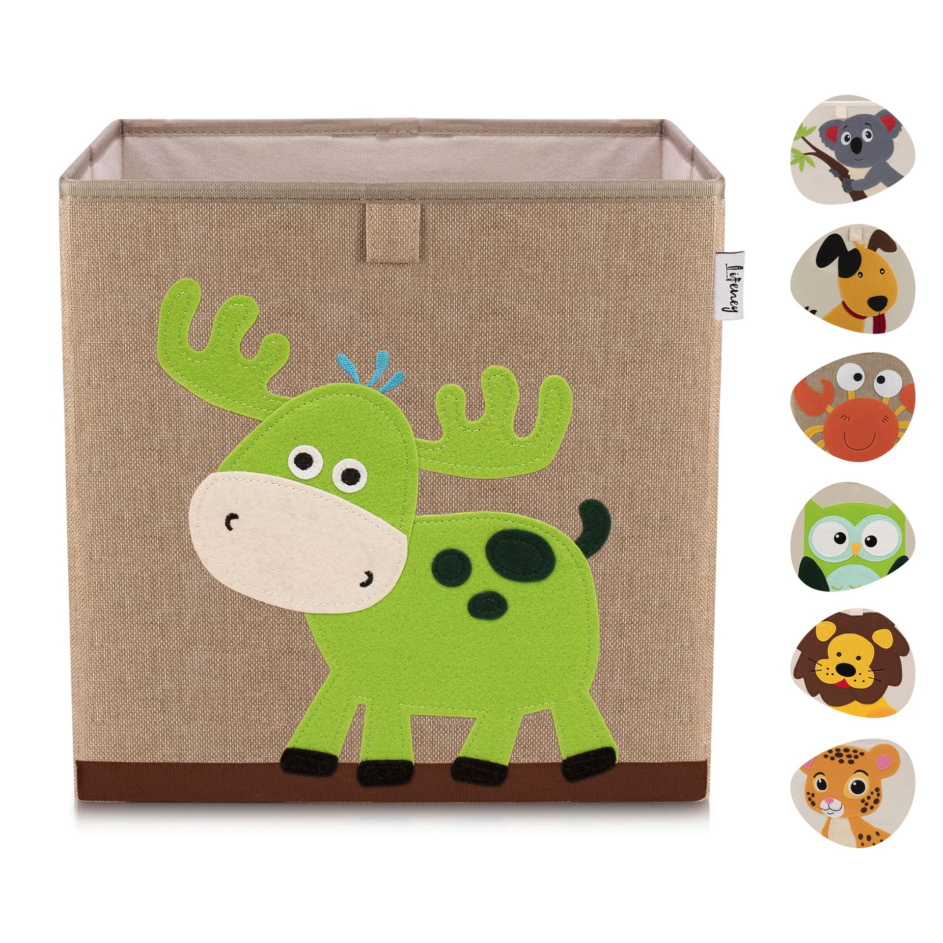 LIFENEY Children's Storage Box with Deer Motif, Toy Box with Animal Motif, Suitable for Cube Shelves, Organiser Box for the Children's Room, Storage Basket Children