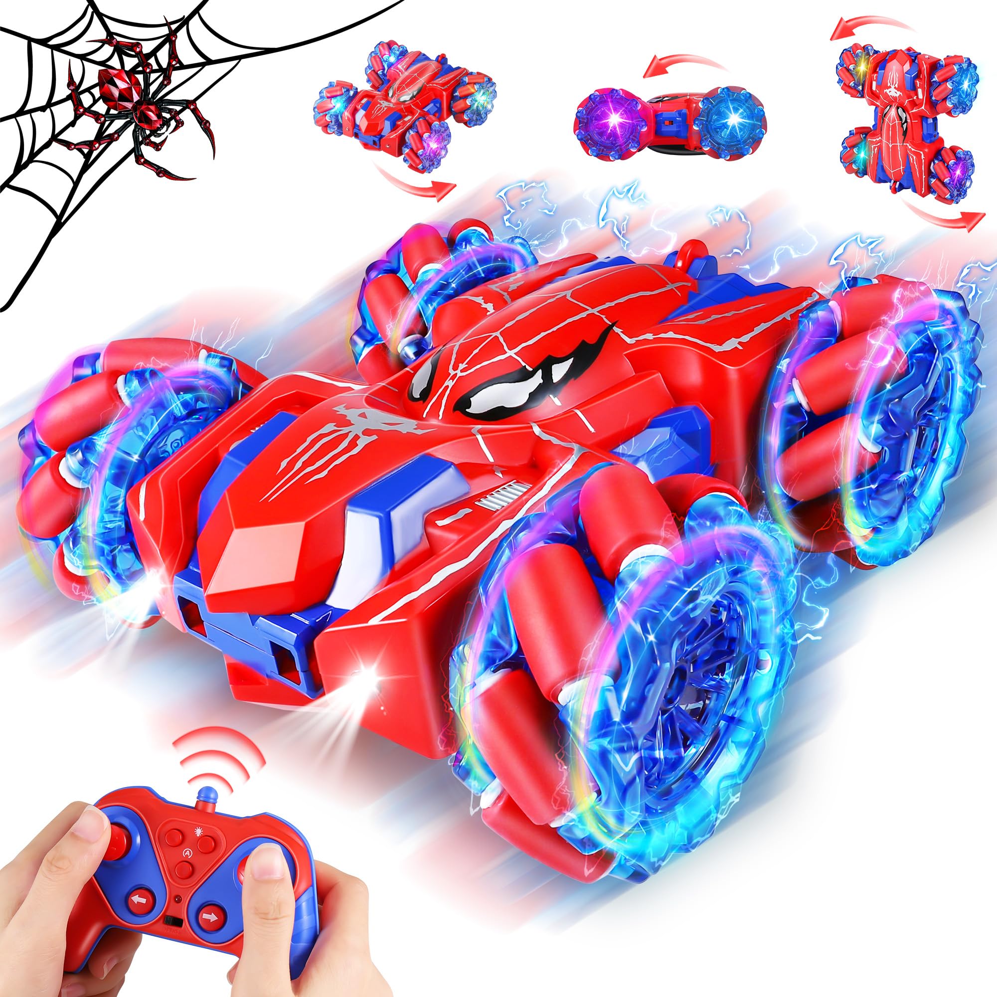 Kssvzz Spider Remote Control Cars - 2.4Ghz 360° Rotation Double Sided Monster Truck for 4 5 6 7 8 Year Old Boys,4WD RC Stunt Car with Cool lights, Birthday Xmas Gifts Toys for Kids Age 4-6 5-7 8-12 — image 1