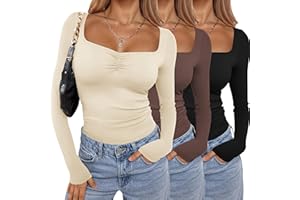 Ekouaer 3 Packs Womens Long Sleeve Tops Sweetheart Neck Fitted Shirts Basic Layering Tee Soft Undershirts Fall Outfits