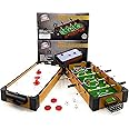 Matty's Toy Stop Deluxe Wooden 16" Mini Table Top Air Hockey (Extra Pucks) & Foosball (Soccer) (Extra Balls) Games Gift Set Bundle - 2 Pack