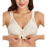Lemorosy Women's Plus Size Full Coverage Front Closure Posture Back Unpadded Wireless Double Support Minimizer Bra