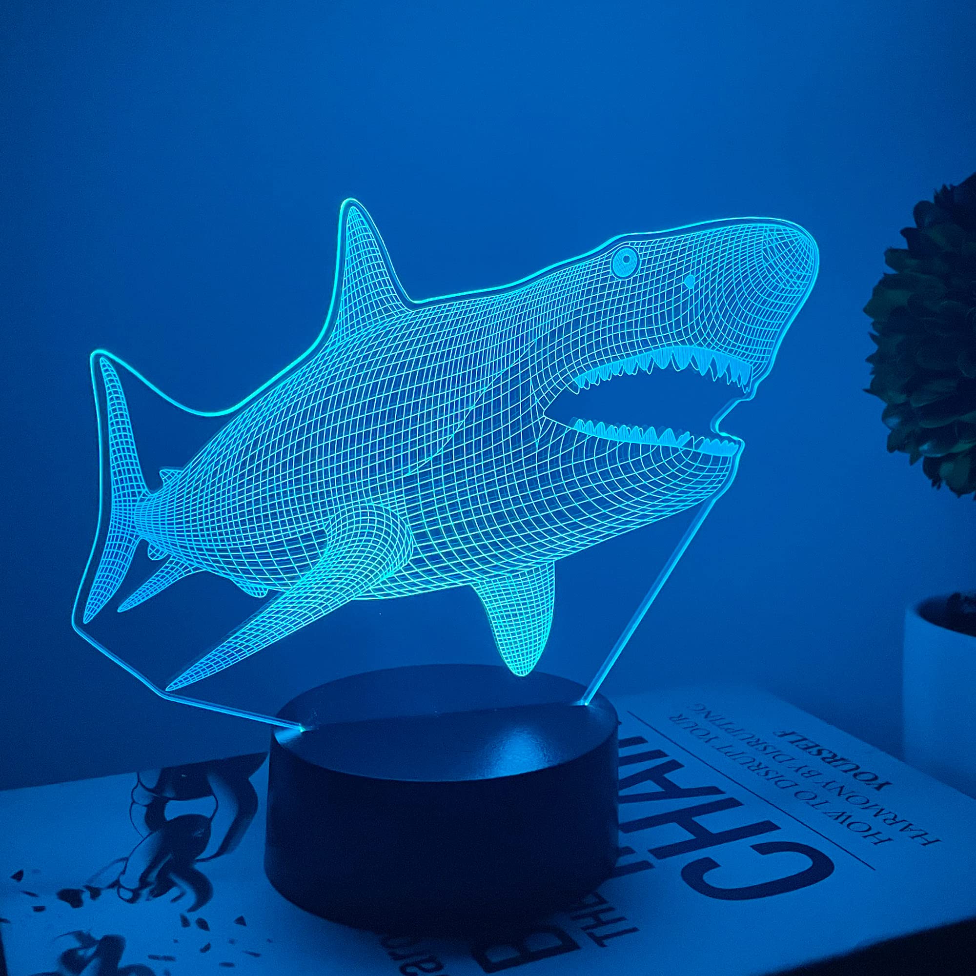 Shark Gifts, Ocean Fan 3D Night Light 16 Colors Changing lllusion Lamp with Remote Control Timer, Attivolife Home Bedside Decoration Birthday Christmas Present for Kids Boys Girls Children Men Women