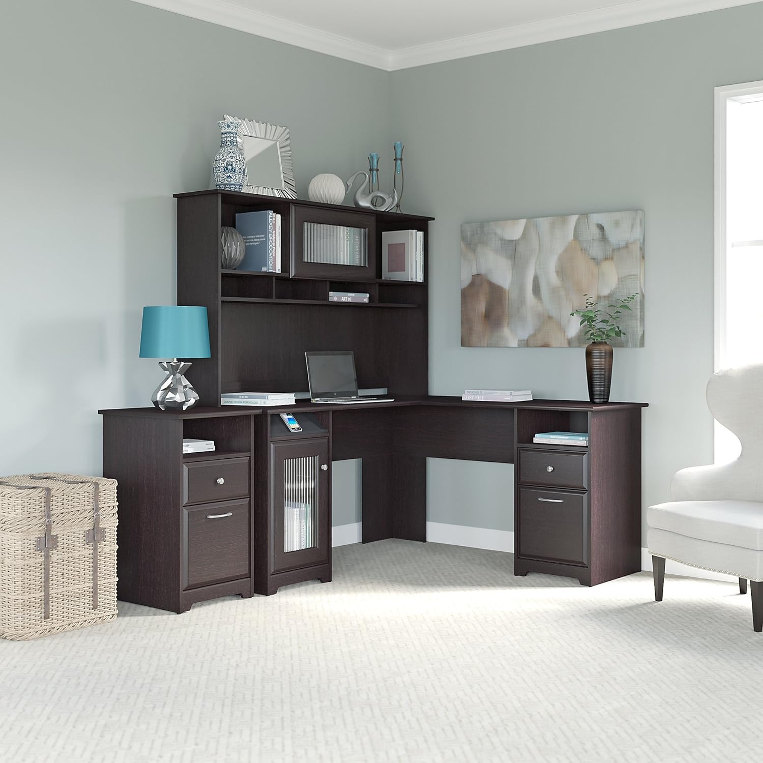 Amazon Com Cabot L Shaped Desk Hutch And 2 Drawer File Cabinet Furniture Decor