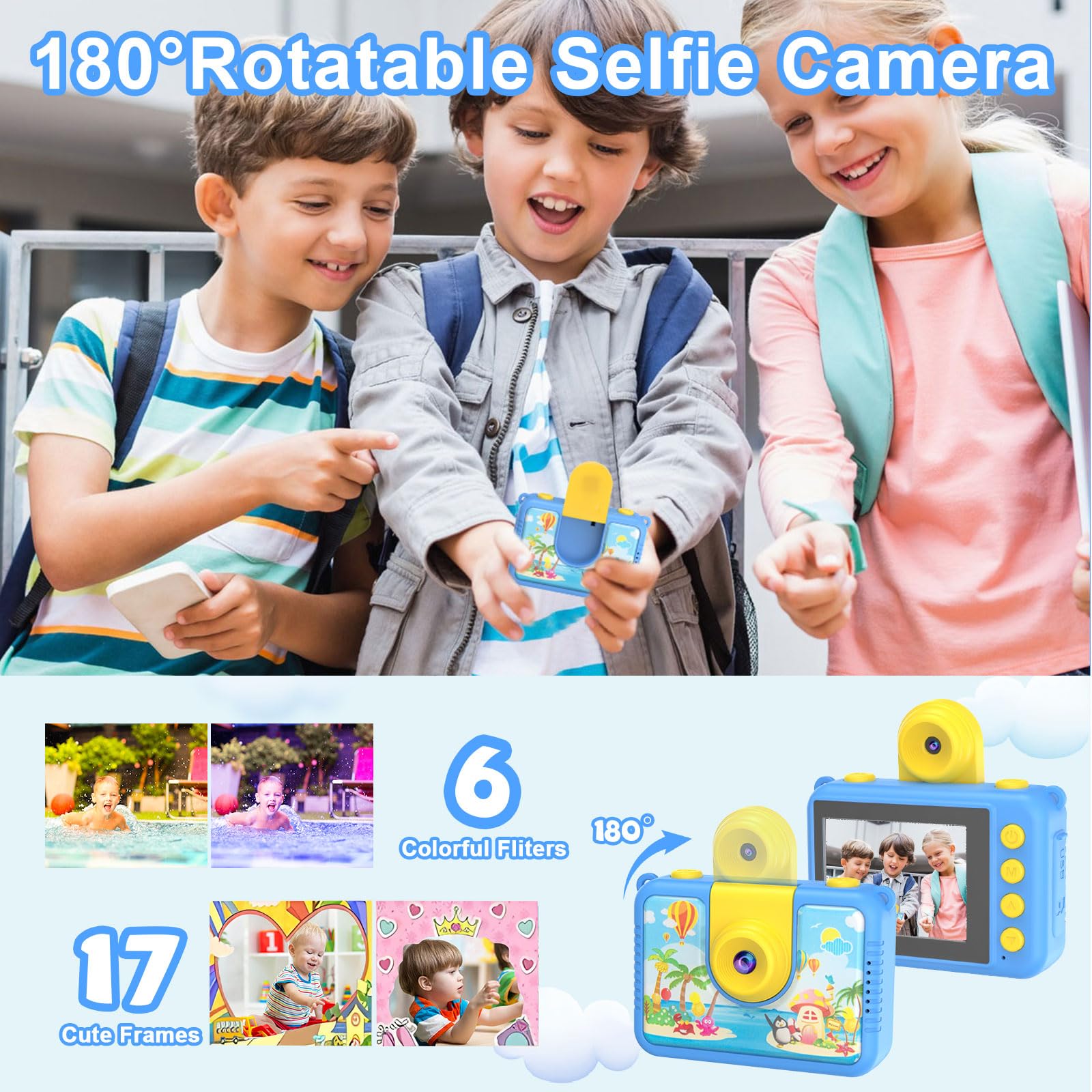 PROGRACE Kids Waterproof Camera - 2024 Upgrade Digital Underwater Camera for Kids Snorkeling Childrens Diving Cameras for Boys Christmas Birthday Gifts Action Cameras Pool Toys for Age 4 5 6 7 8 9 10