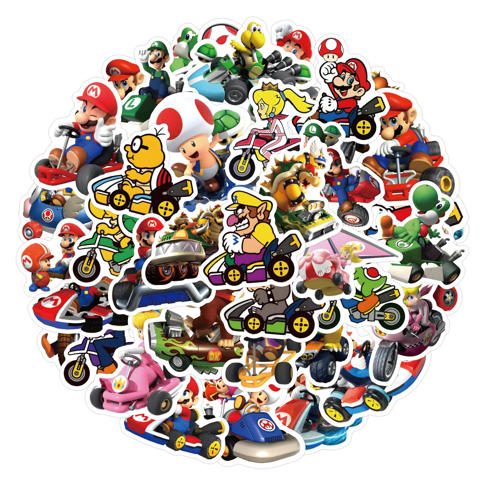 50pcs Mario Kart Stickers Packs for Teens Adults, Vinyl Waterproof Cool Gaming Decals for Laptop Water Bottles Skateboard Guitar