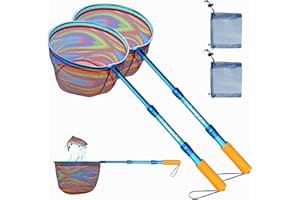 DaddyGoFish Kids Fishing Net - Extendable Telescopic Landing Net for Boy Girl Children Catching Small Fish Crab Shrimp Minnow Dragonfly Beach Pier Lake River Ocean