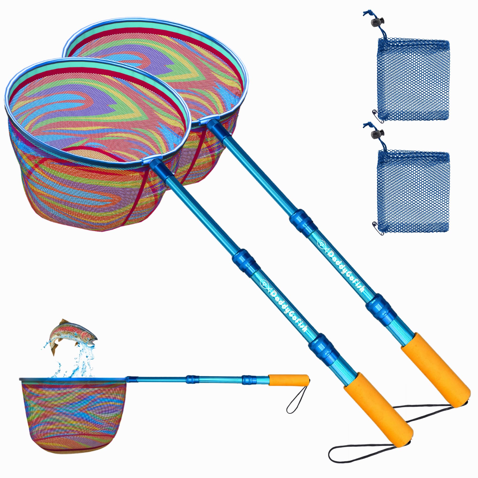 DaddyGoFish Kids Fishing Net - Landing Net Bait Pouch for Catching Fish Frog Minnow Cricket Butterfly Water Beach Lake Pond Gift for Boys and Girls - 2 Pack, Blue + Blue โ image 1