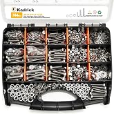 KADRICK 744PCS Stainless Steel Hex Bolt Kit,Size SAE 1/4-20 5/16-18 3/8-16 | Heavy-Duty Storage Box,Length from 1/2''-2''，304 Stainless Steel,Assorted Bolts with Nuts Flat &amp; Lock washers