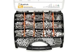 Kadrick 744Pcs 18-8(304) Stainless Steel Hex Bolts Assortment,1/4-20 5/16-18 3/8-16 Heavy Duty Bolts and Nuts Kit, Assorted SAE Bolts Nuts Flat&Lock Washers,Lenth Form 1/2''-2''