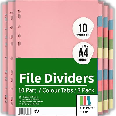 The Paper Shop File Dividers A4 10 Part 3 Pack Binder & Lever Arch