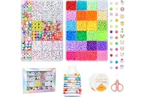 JOJANEAS 5mm Pony Beads Kit Bracelet Making Kit for Girls Beads for Bracelets Making Friendship Bracelet Kit Smile Face Beads for Kids Letter Beads for Jewelry Making Bracelet Beads