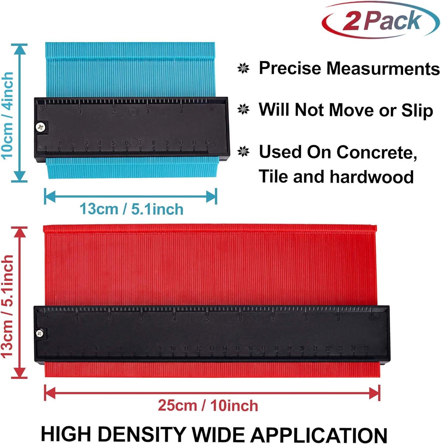 2 PACK Contour gauge, profile gauges shape duplicator tool. 10" & 5" Contour gauge profile duplication tool for irregular shapes. Shape corner template to copy odd angles and corners.