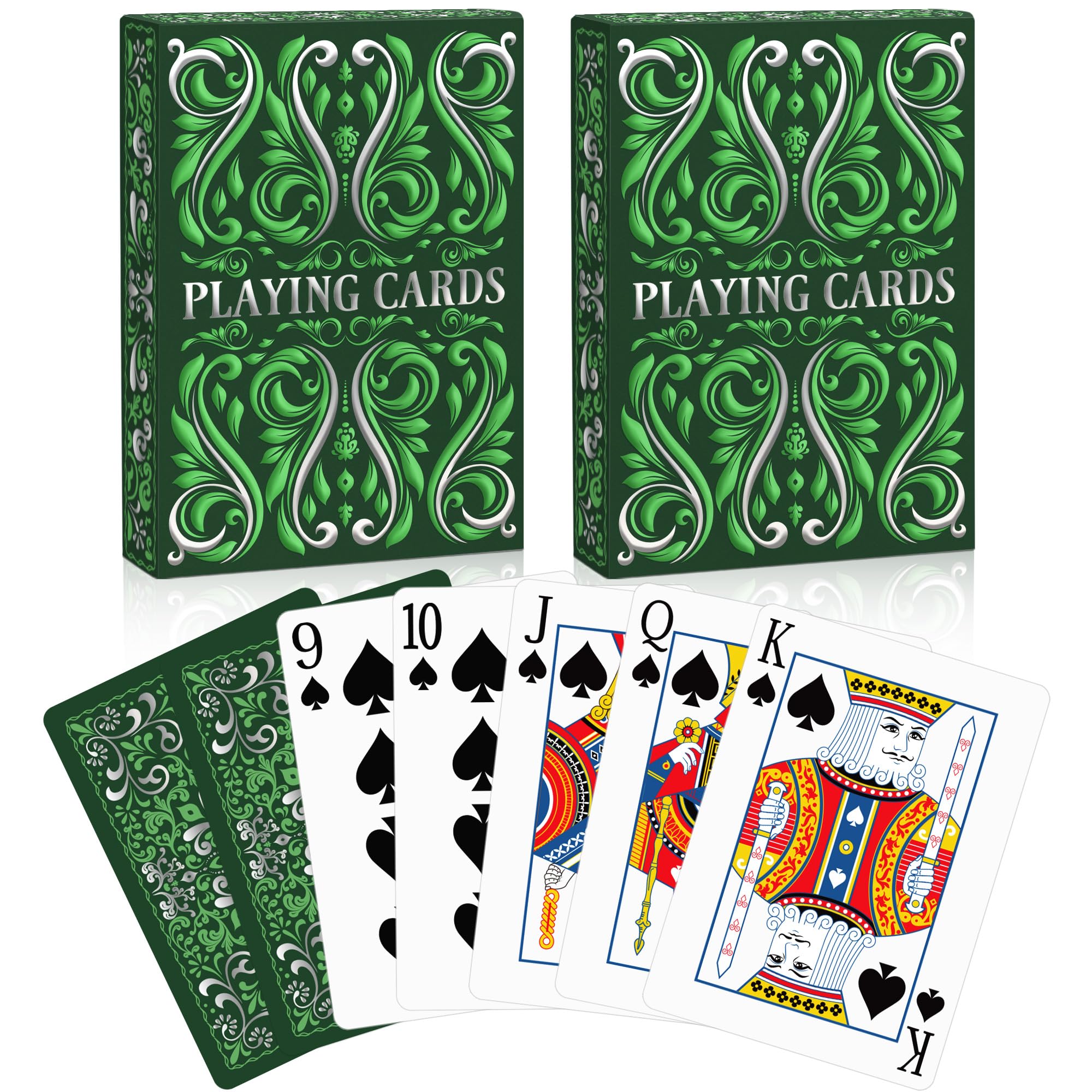 Wkchxd Playing Cards 2 Pack, Deck of Cards, Standard Playing Cards for Adult, Premium Poker Card Set, Deck of Playing Card for Blackjack,Euchre,Canasta,Family Game Night,Party Games (Green)