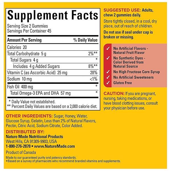 NATURE MADE FISH OIL OMEGA 3 GUMMIES, OMEGA 3 FISH OIL SUPPLEMENTS, HEALTHY HEART SUPPORT, 90 GUMMIES, 45 DAY SUPPLY