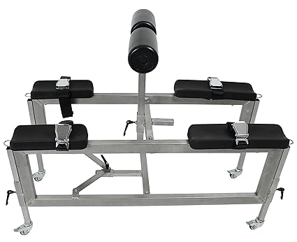 Fahrbarer Premium Strafbock mit variabler Höhe und Spreizbreite aus hochwertigem Edelstahl mit Beckenstütze (46-65 cm)