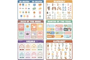 OBUSATT Educational Preschool Placemats for Kids Set of 6 Boho Toddler Plastic Placemat Reusable Washable Children Montessori Eat Table Mat for Homeschool Nursery Kindergarten Classroom Dining Table