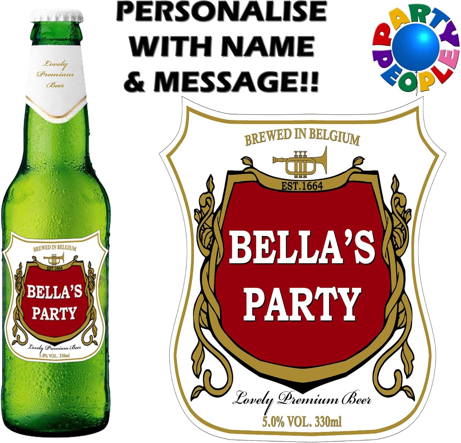 SINGLE PERSONALISED BEER BOTTLE LABEL (TYPE 1) ANY NAME & MESSAGE