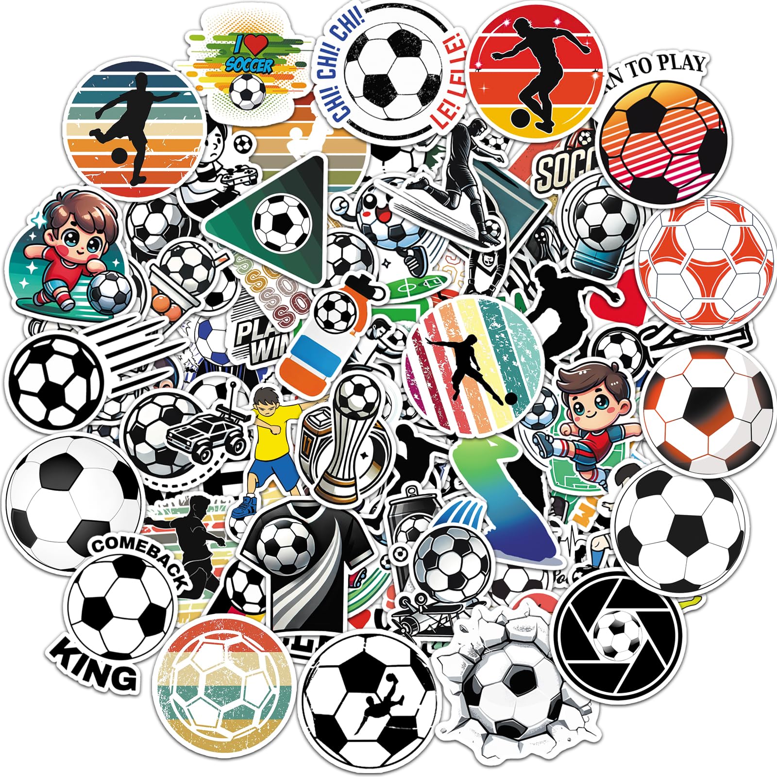 Photo 1 of 100 Pcs Soccer Stickers Waterproof Stickers for Water Bottle Laptop Computer Skateboard Vinyl Soccer Party Favors Birthday Decorations Stuff Decals Sports Soccer Gifts for Boys 8-12