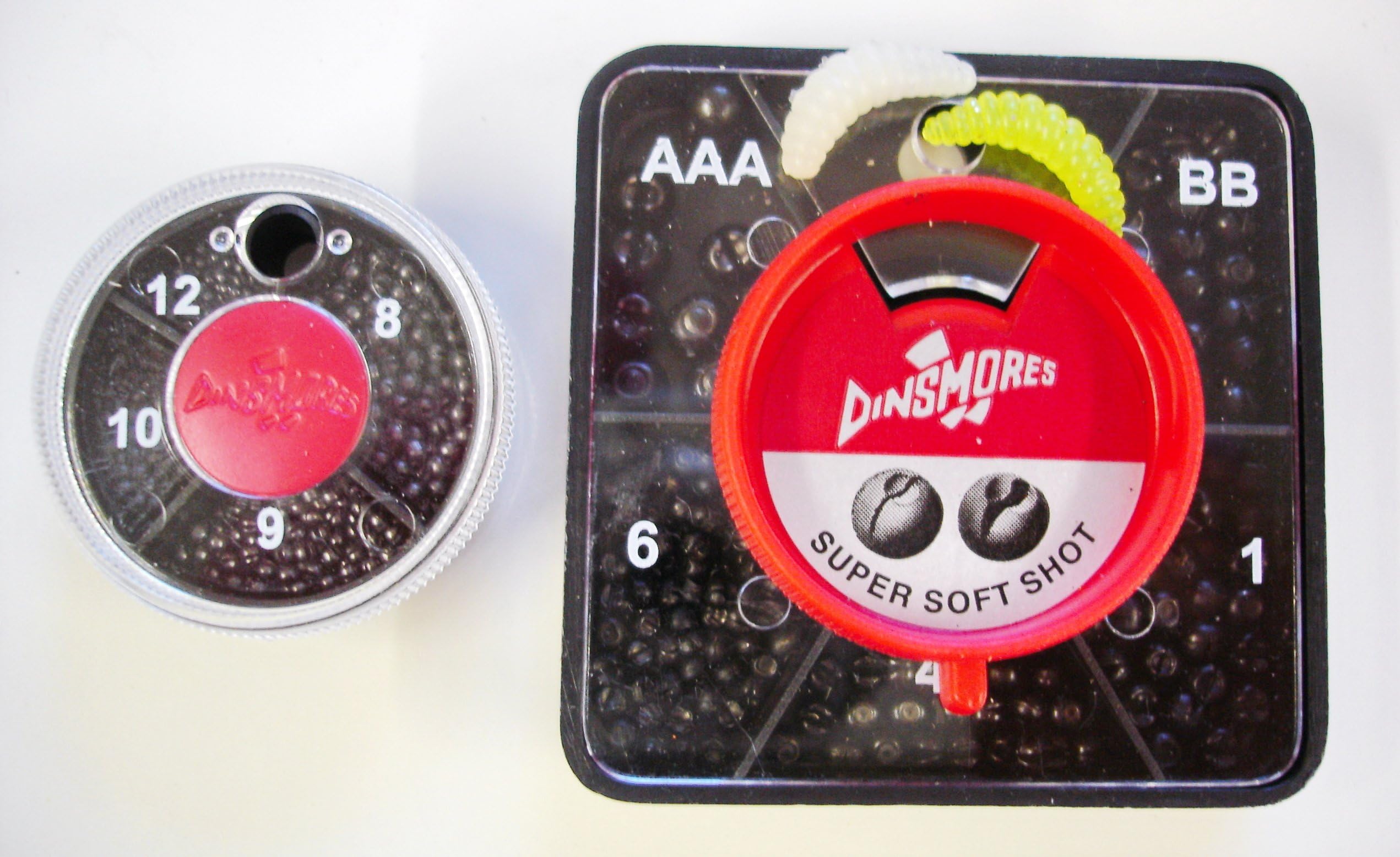 Dinsmore Double Pack - Dust Shots Micro Split Shots. 4 Sections + 5 Way Standard Size Pack + 2 FREE Jelly Maggots