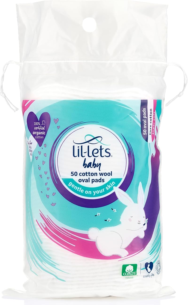 Lil-Lets Baby Cotton Wool Oval Pads 100% Pure Cotton Organic Pack 50