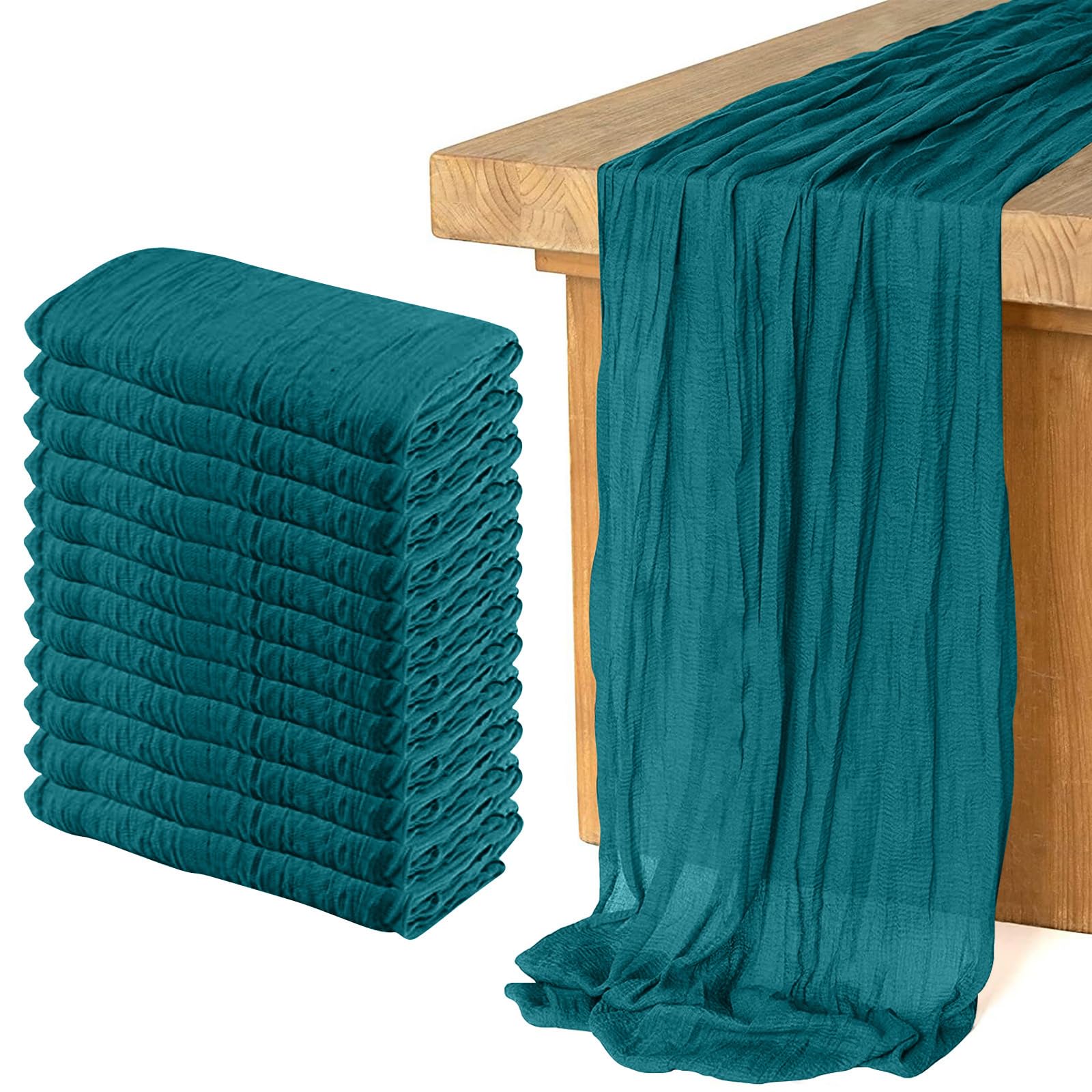 Photo 1 of 12 Pack Cheesecloth Table Runner, Runner Gauze Boho Wedding Decor Romantic Table Runner for Wedding Birthday Party(35" x 118")(Peacock Blue)