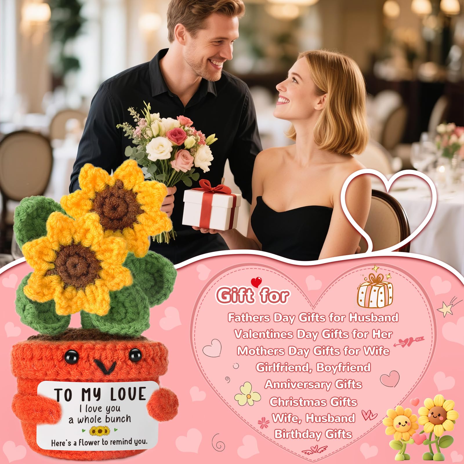 Anniversary I Love You Gifts for Women Men Her Him Boyfriend Girlfriend Wife Husband Couples Year Anniversary Wedding Birthday Gift, to My Love Romatic Funny Valentines Fathers Day Handmade Sunflower