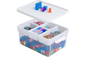 Citylife 17QT Plastic Storage Bin with White Building Baseplate Lid Removable Tray with 5 Compartments Clear Plastic Storage 