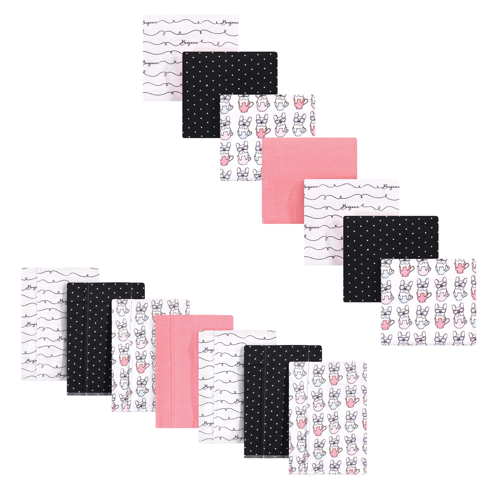 Hudson Baby Unisex Baby Cotton Flannel Burp Cloths and Receiving Blankets, 14-Piece, Bonjour, One Size