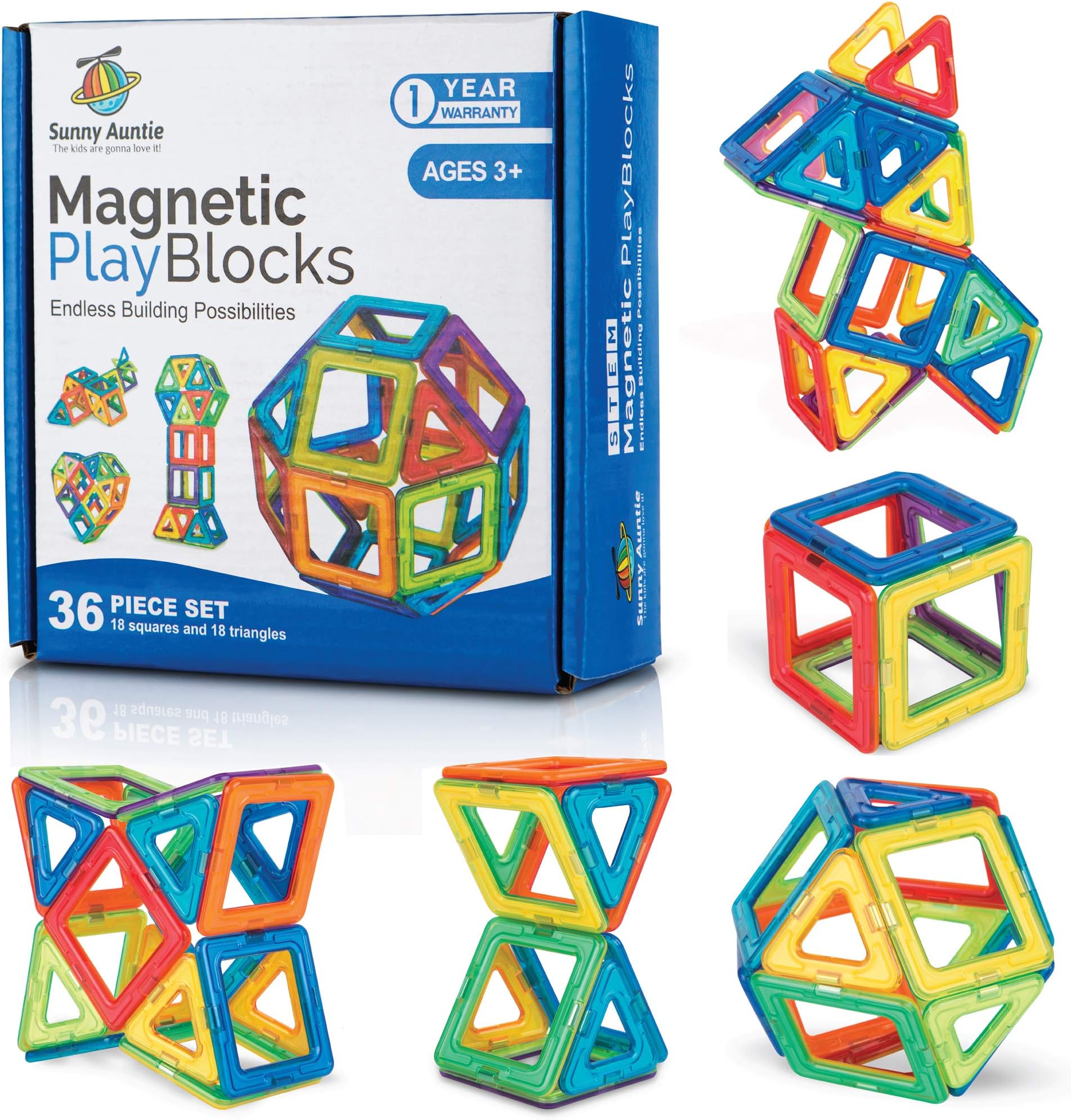 Magnetic Building Blocks Magnetic Tiles Set Toy for 3 4 5 6 7 8 Year Old Boys & Girls - Kids & Toddlers STEM Educational Toy Preschool Creative building Toy Gift for 3-8 Year Old, 36 pcs Set Gift Box