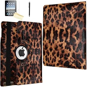 JYtrend Case for iPad Air (2013 Released), (R) Rotating Stand Smart Case Cover Magnetic Auto Wake Up/Sleep for iPad Air (Air 1) A1474 A1475 A1476 (Leopard)