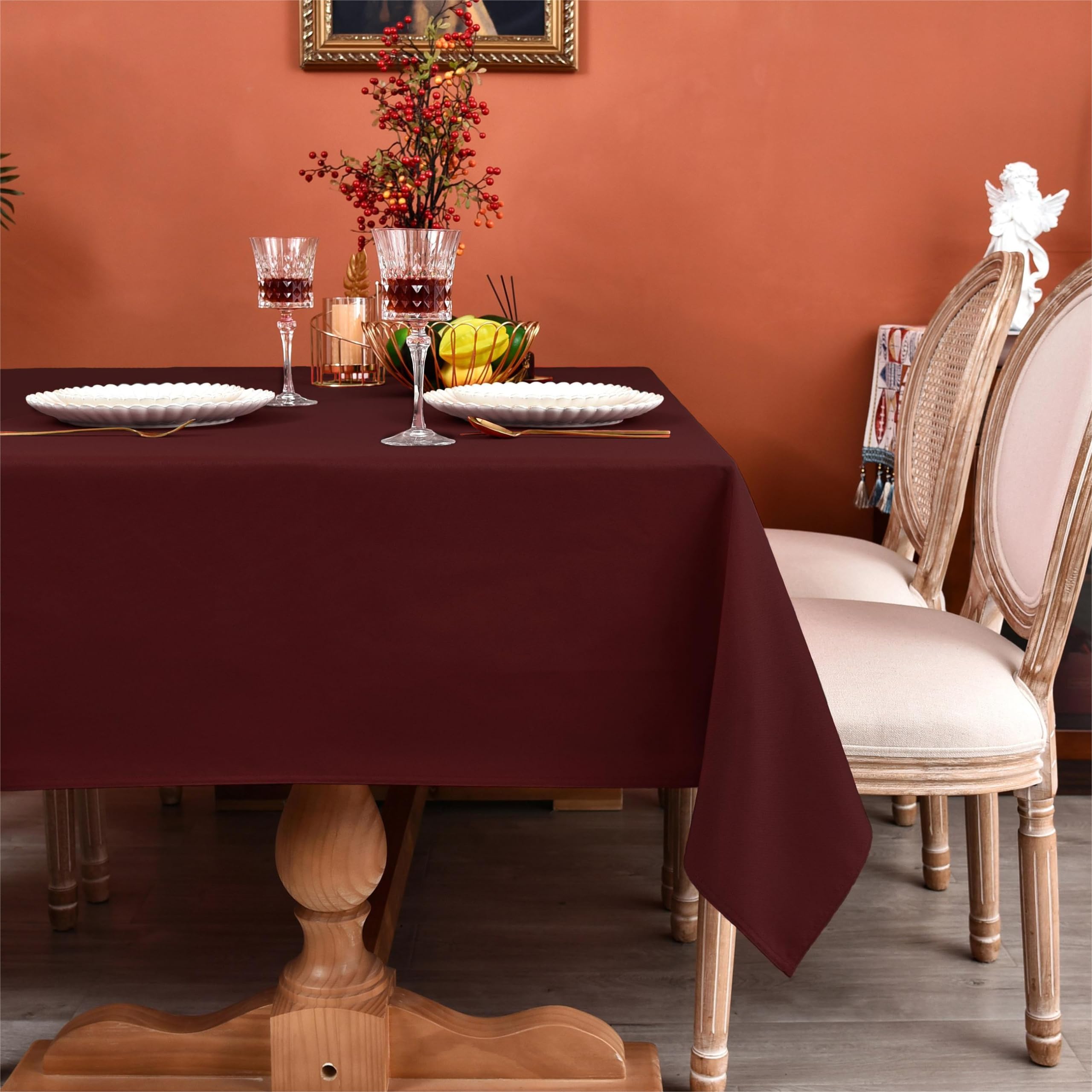Photo 1 of MEANMOY Burgundy 210 GSM Water & Stain Resistant Square Tablecloth - Solid 54 x 54 Inch Rectangle Dark Red Table Cloth Cover in Wrinkle Free Washable Polyester Fabric for Wedding, Party, Banquet