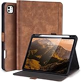 AsileCuir Handmade Case for iPad Pro 13 Inch (M5/M4) 2025/2024 with Pencil Holder Pocket,Magnetic Closure,Auto Sleep/Wake,Vegan Leather Folio Protective Cover,Multi Angles Stand,Dark Brown