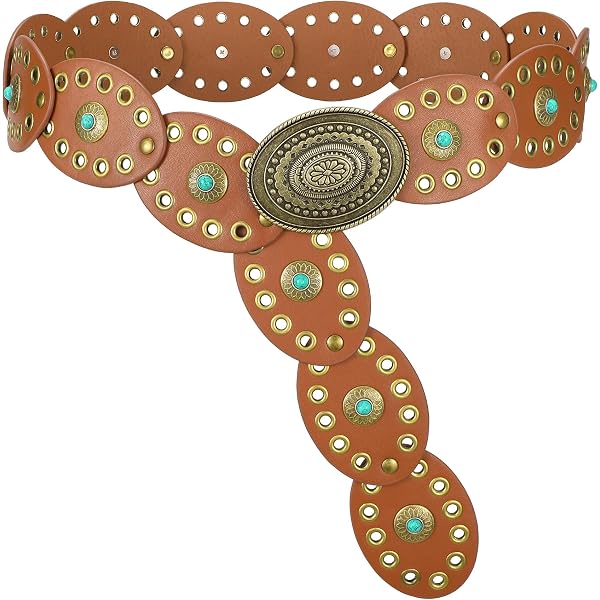 WERFORU Women Western Belts Wide Disc Belt with Turquoise 