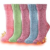 Heatuff Womens Thick Wool Socks Thermal Warm Winter Crew Socks 5 Pairs Multicolors