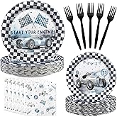 Race Car Birthday Party Favors & Supplies - Racing Car Theme Tableware Set with Plates, Napkins, and Forks