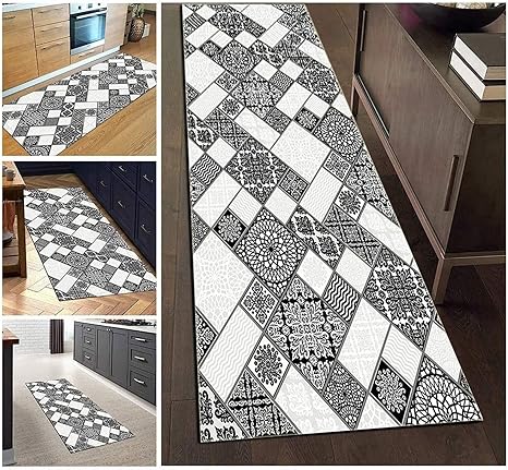 Amazon 廊下キッチン用ランナーラグカーペットランナー黒と白の幾何学模様滑り止め洗えない 機械製のプリントポリエステルカーペットカスタマイズ可能 サイズ 1 250cm ラグ カーペット オンライン通販