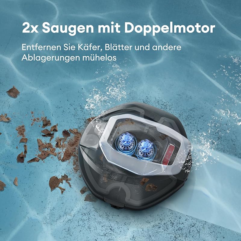 Pooleco 10 Poolroboter, kabellos, Laufzeit 90 Minuten, Kapazität 2,5 l, Doppelmotor, geeignet für oberirdische und eingegrabene Pools bis zu 80 m²