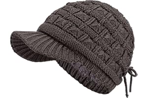 BE YOUR OWN STYLE BYOS Womens Winter Chic Cable Warm Fleece Lined Crochet Knit Hat W/Visor Newsboy Cabbie Cap
