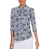 Cucuchy Womens Golf Shirt Quick Dry 3/4 Sleeve Quarter Zip Polo Workout Tops Tennis Shirts S-XXL