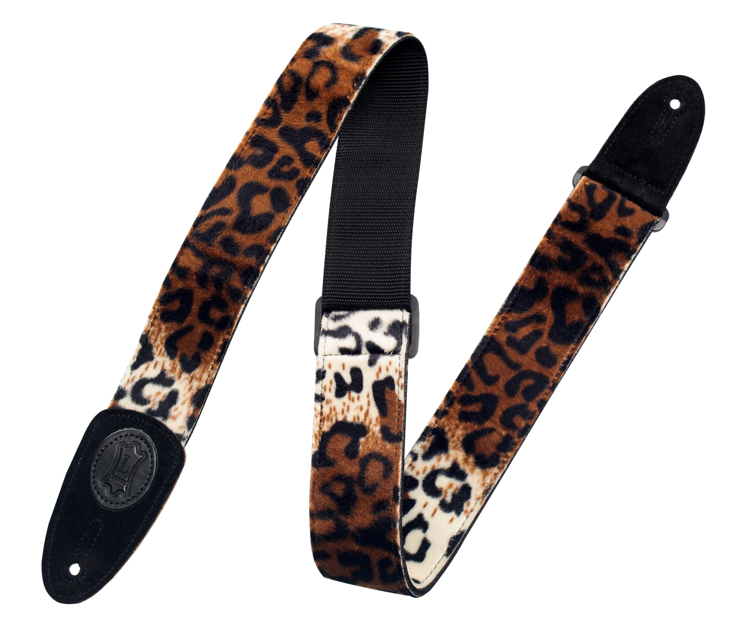 Levy's Leathers 2" Faux-Fur Leopard Print Guitar Strap with Genuine Leather Ends; (MSSF8-LYX)