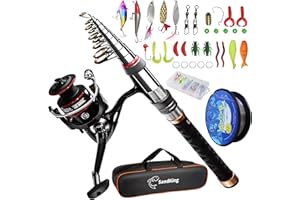 Fishing Rod Kit, Carbon Fiber Telescopic Fishing Rod and Reel Combo with Spinning Reel, Line, Bionic Bait, Hooks and Carrier 