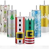 Sliner 6 Pcs Christmas Tumblers Set 20 oz Glitter Christmas Stainless Steel Travel Coffee Mugs with Lids Straws and Brushes Xmas Party Gifts Favors for Women Men Coworker